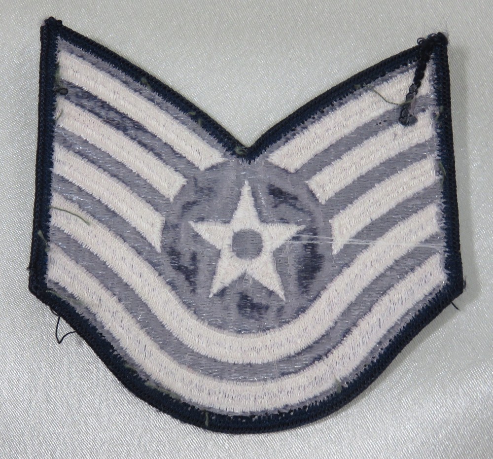 USA Air Force Technical Sergeant E - 6 Chevron Single Patch White on Blue