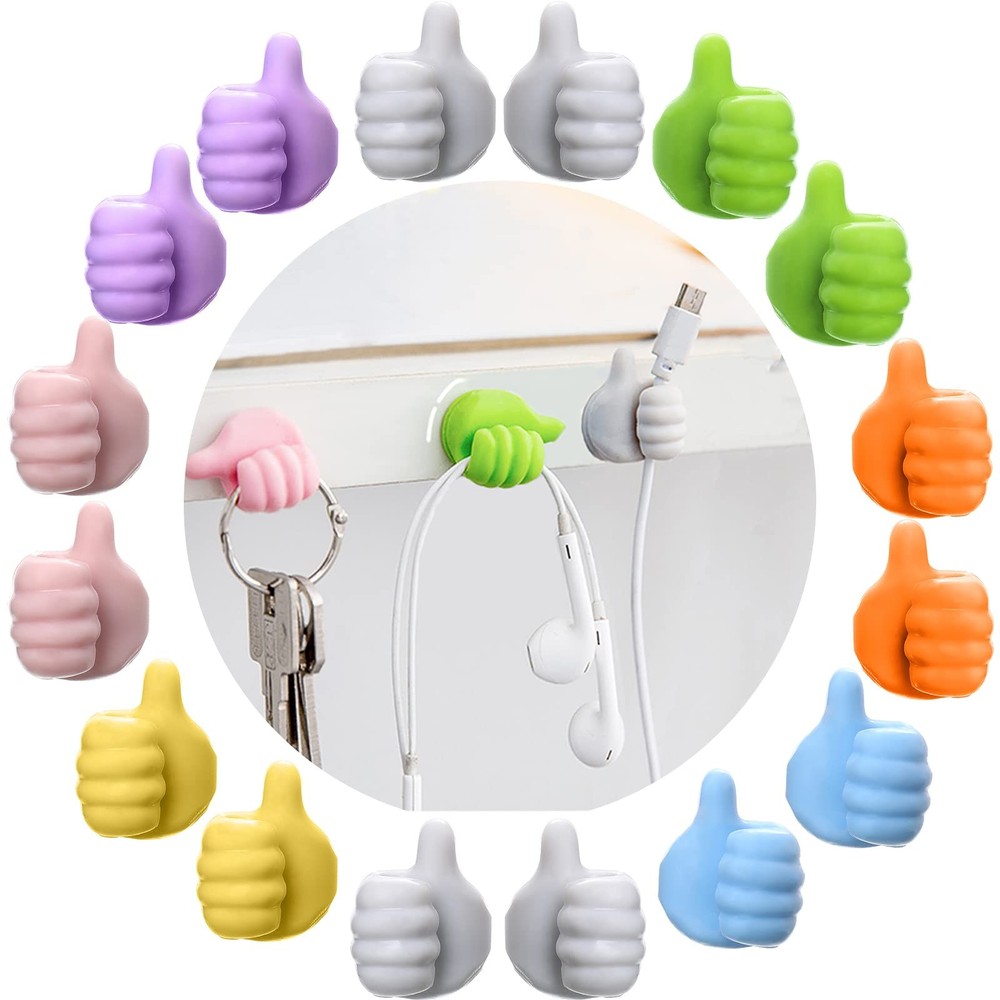 16Pcs Creative Silicone Thumb Wall Hook - Multifunction Adhesive Cable Clip ，...