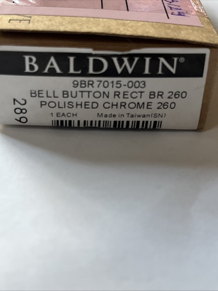 Baldwin 9BR7015-003 Chrome Rectangular Bell Button Solid Brass Free Ship USA
