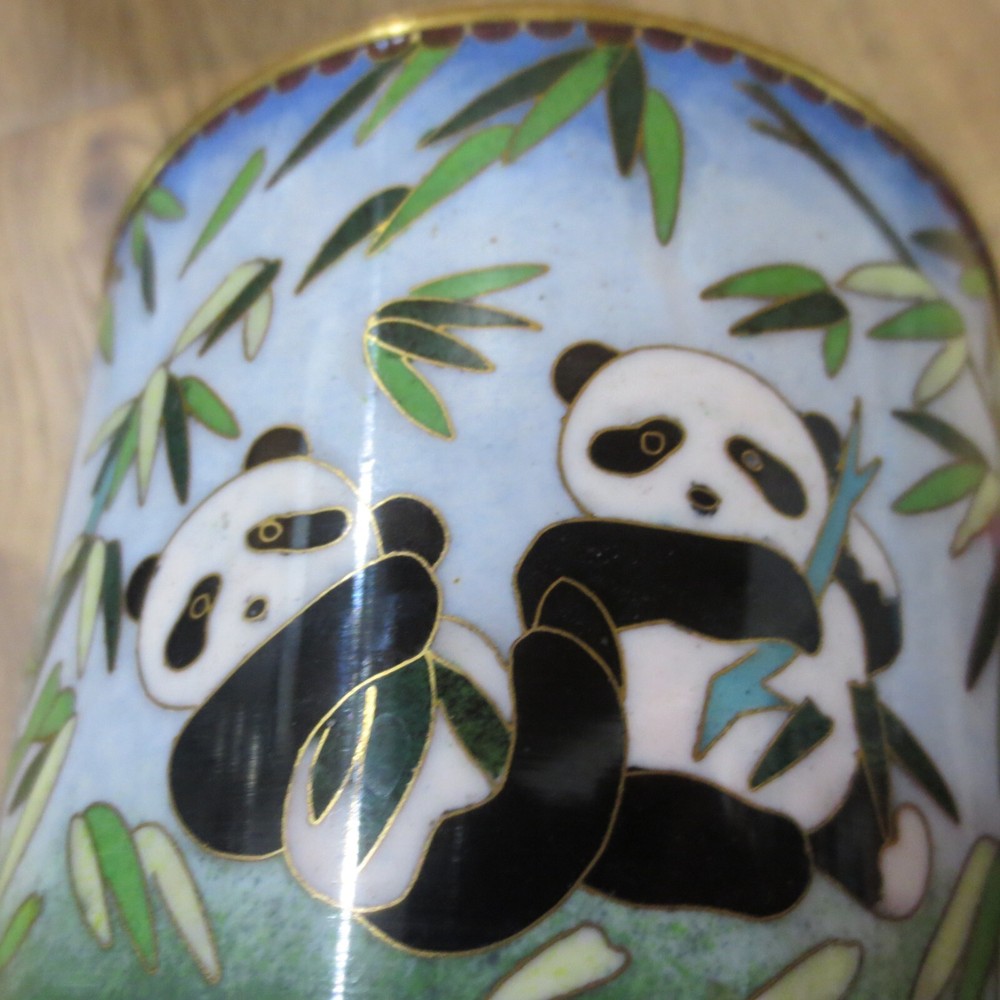 Panda Bears & Greenery Brass Vase/Planter