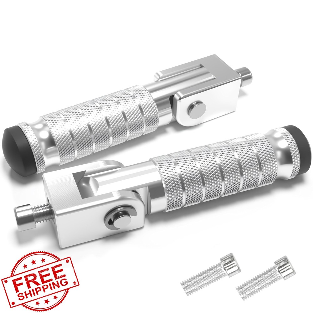 M8 Universal CNC Motorcycle Foot Pegs Foldable Silver Type A