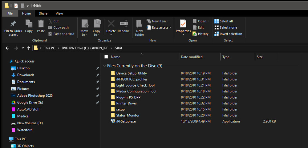 Canon IPF8300 Plotter, OEM 64 bit installation single DVD/CD