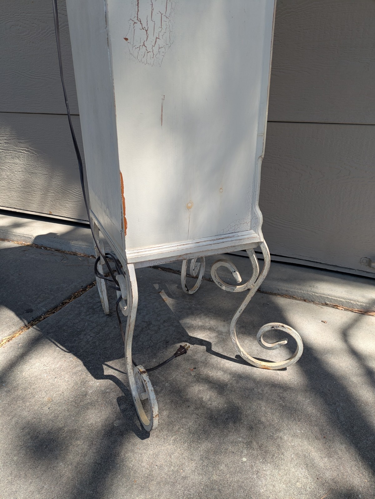 Vintage Shabby Chic French Country Cottage White Curio Display Cabinet Iron Legs