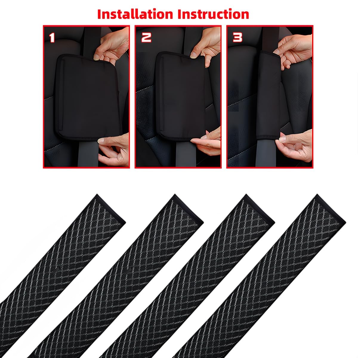 2PCS Extra Long Car Seat Belt Cover Soft Shoulder Strap Cushion Black