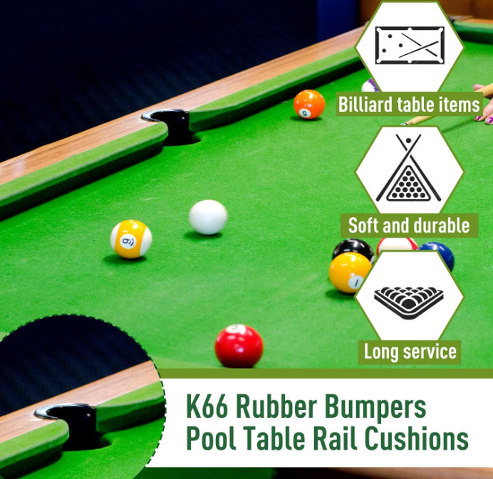 Amylove 6 Pack K66 Rubber Bumpers, 8FT Pool Table Rail Cushions Replacement