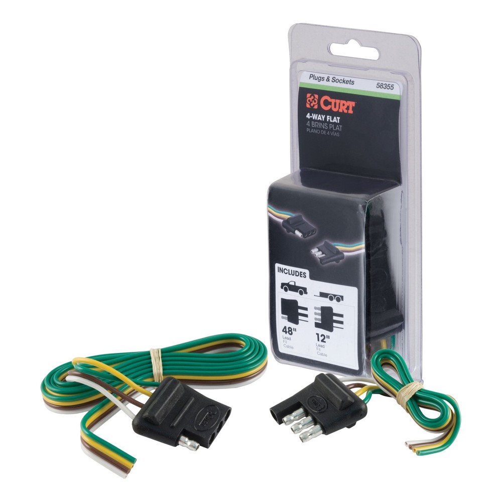 Curt 4-Way Flat Connector Plug & Socket with 12" & 48" Wires (Packaged)