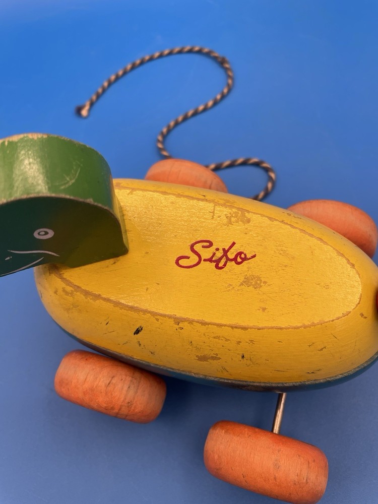 Vintage Stacking Toy Sifo String Pull Duck Wooden 1960’s Waddles when pulled