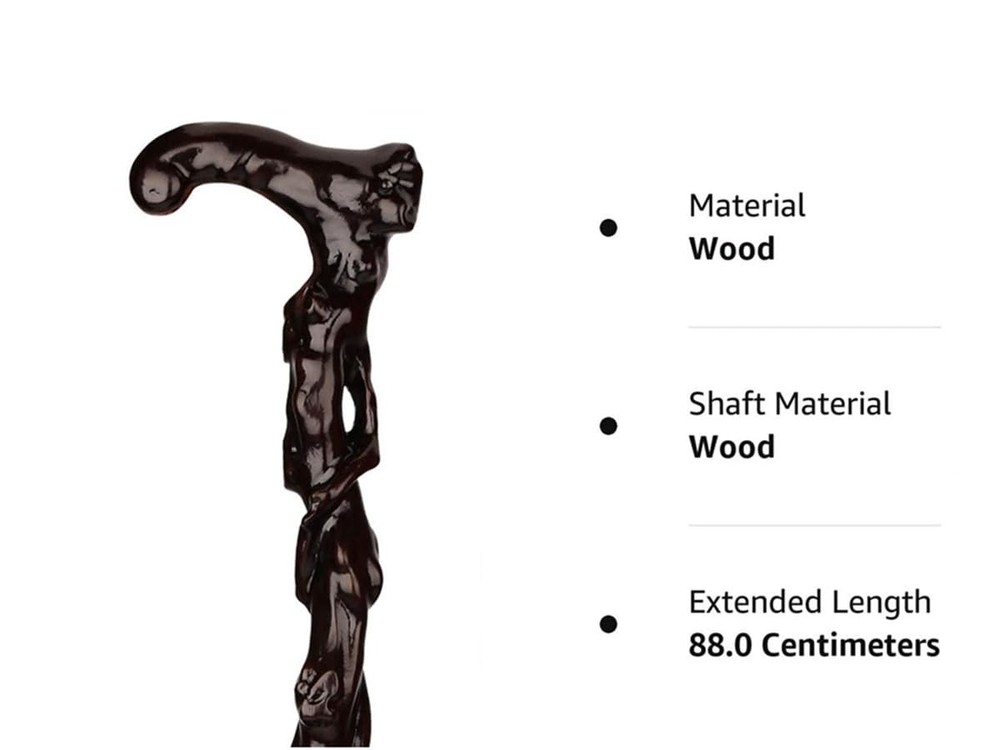 Handmade Ebony Walking Cane with Curved Handle - Elegant Support Stick