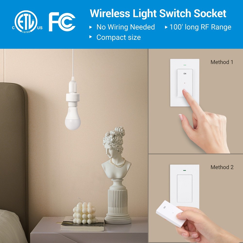 DEWENWILS Remote Control Light Socket E26 E27 Bulb Base, Wireless Light Switch