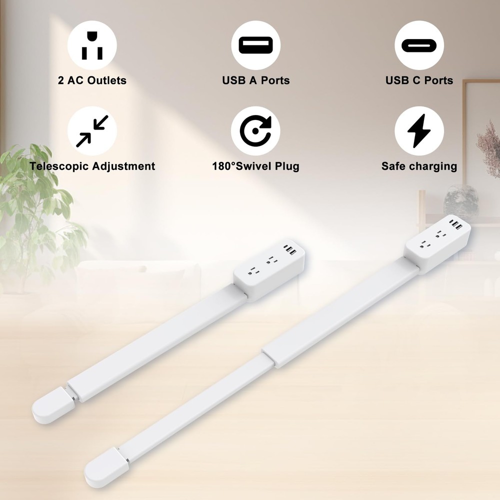 Electrical Outlet Extender Stick - Features USB-A, USB-C and 2 AC Outlets, Ex...
