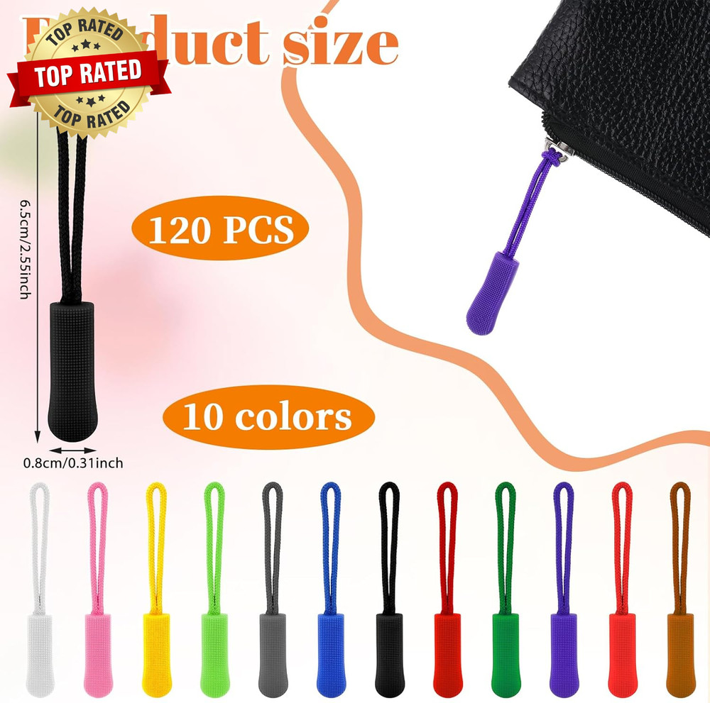 120 Pcs Zipper Pull Replacement Strong Cord Fixer Zippers Pulls Zipper Pull Tabs