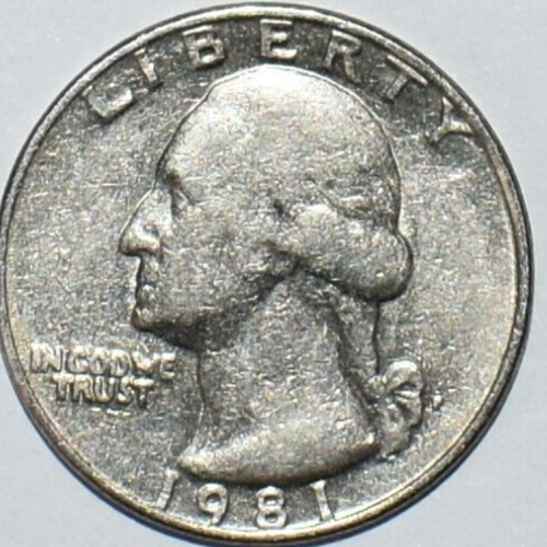 1981 P Quarter Filled Mint Mark Filled Lettering, Die Clash, DD Multi Error