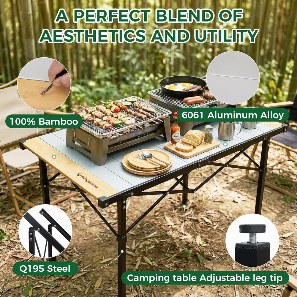 Camping Table Folding Portable Table Aluminum Roll up Lightweight Foldable Large