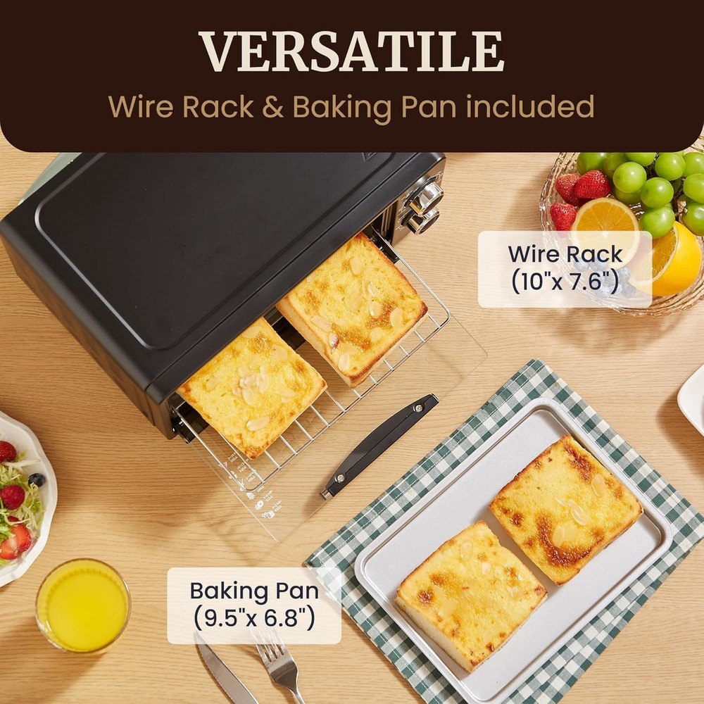 9L Compact Toaster Oven with Adjustable Temperature & 30-Minute Timer, Black