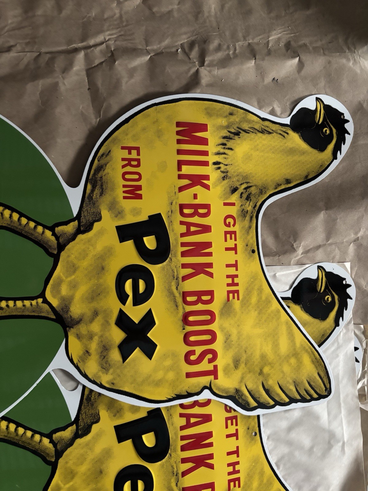 1950s Kraft Pex Chicken Feed Advertisement Tin Sign Milk Bank Boost Embossed 19"