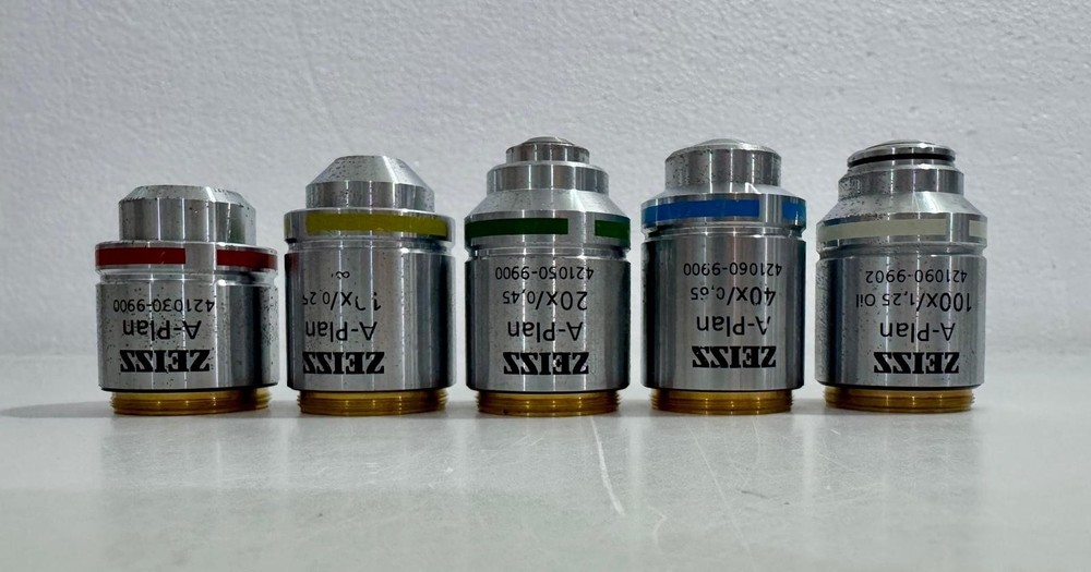 ZEISS A-Plan Microscope Objective Set – 5 Pieces – 5× / 10× / 20× / 40× / 100×