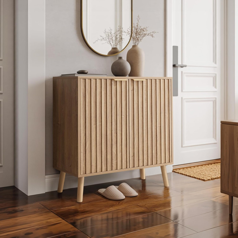 Stylish Fluted Storage Cabinet & Buffet - Multifunctional Wooden Console Table