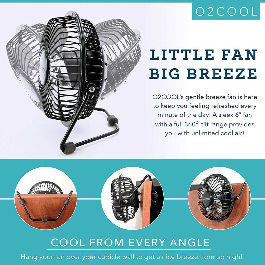 O2COOL 4" USB Personal Desk Fan – Portable Mini Table Cooling Fan - Black
