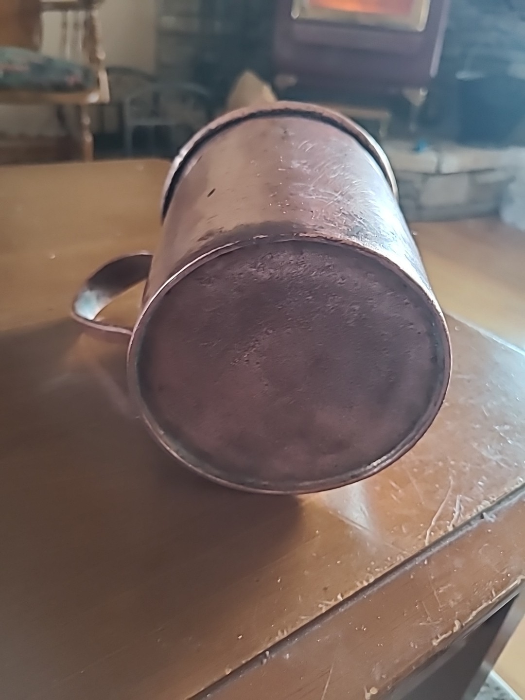 Rare Revolutionary War Era Heavy Tinned Copper Tankard W/ Bold Dovetailed Seam