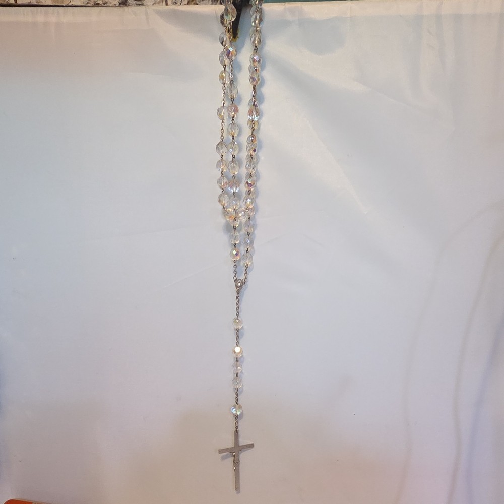 Glass and Metal Bead Christian Rosary for Christianity with Metal Crucifix