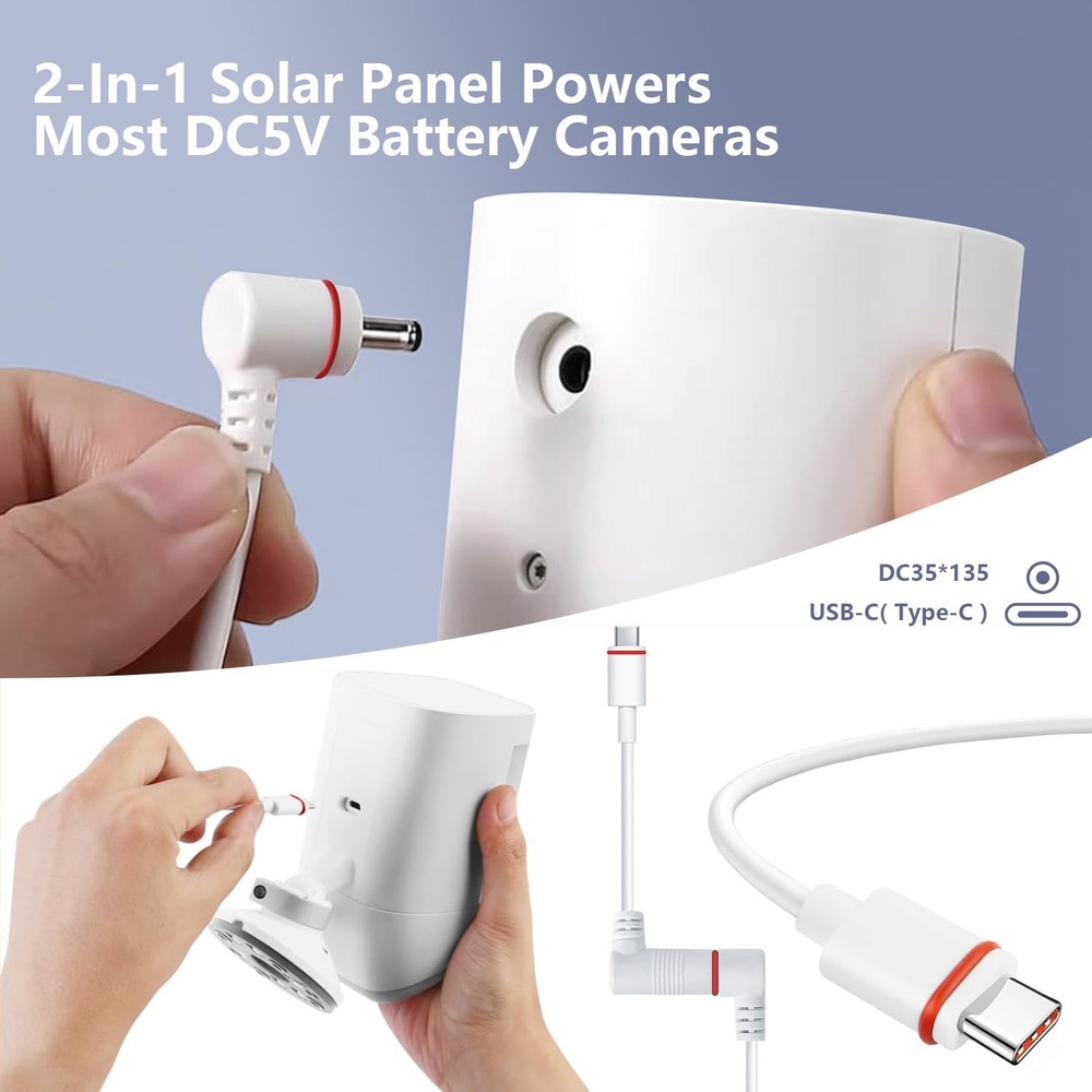 6W Solar Panel for Ring Camera, Charger white-1Pack, white-1Pack