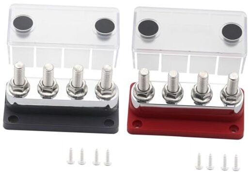 600 Amp Busbar,4*M10 Studs (3/8") Module Design Block 600A 4x 3/8"- Black& Red