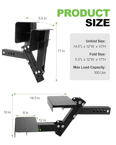 Hitch Step with Two Folding Steps for 2" Hitch Receiver, 12" W with 4 Position