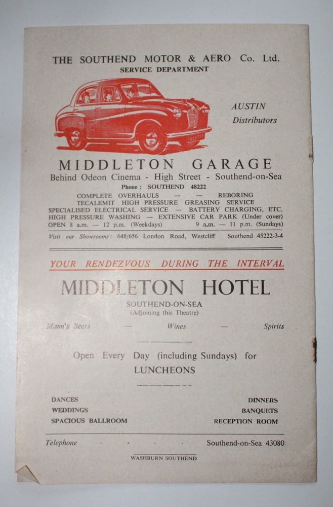 DAVE KING - Souvenir Programme 1957 ODEON Southend
