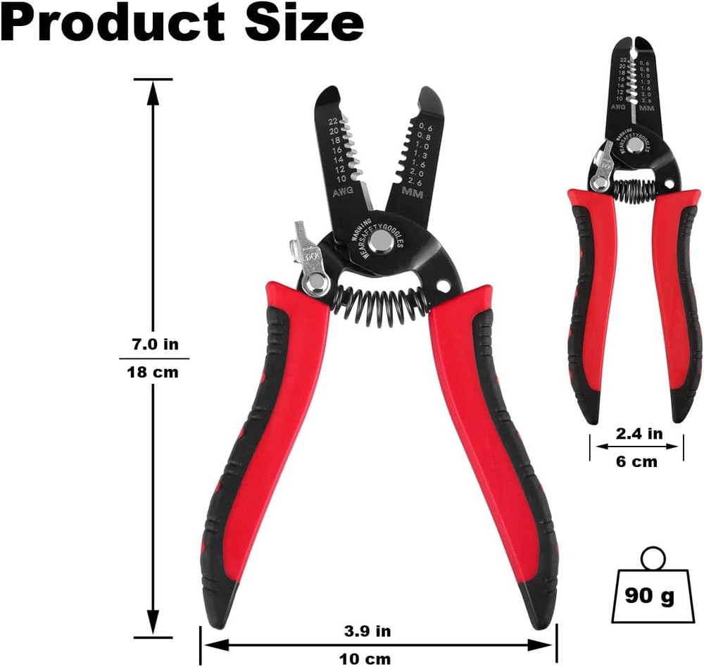 10-22 AWG Wire Stripper Cutter, Multifunctional Multi-Size Wire Stripping Tool,