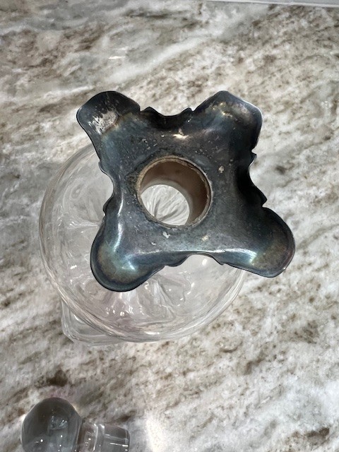 Antique Silver Collared Glass Glug Glug Decanter Victorian