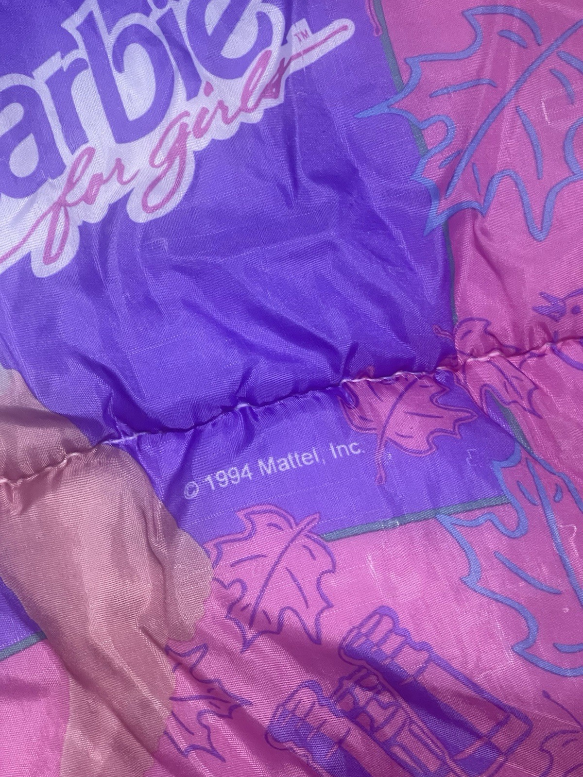 BARBIE For Girls Sleeping Bag 1994 FABRIC ONLY READ Vintage Mattel 55”L x 27”W