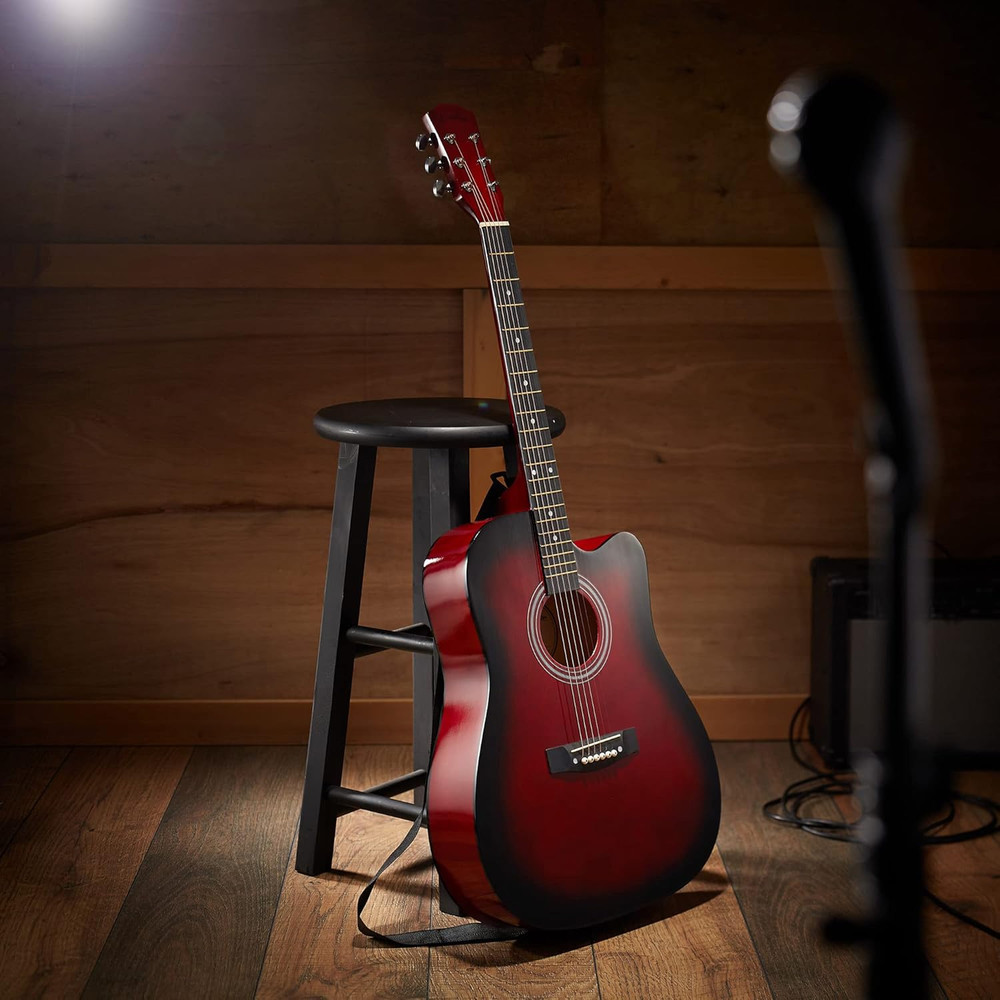 41-INCH BEGINNER CUTAWAY ACOUSTIC GUITAR PACKAGE (RED)-FULL SIZE BASIC STARTER