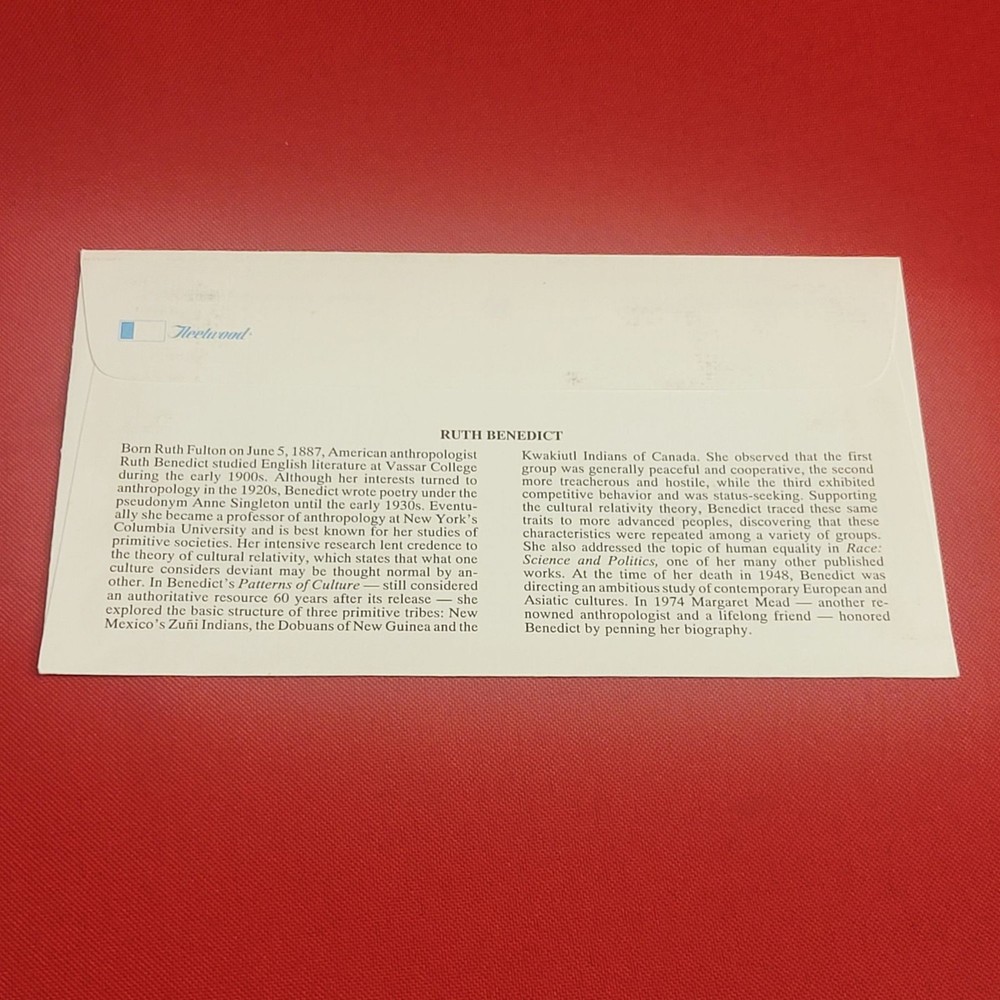 First Day of Issue Ruth Benedict Stamp Cache Envelope