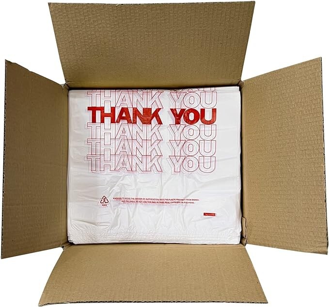 THANK YOU T-Shirt Bags 11.5" x 6.5" x 21" White Plastic Shopping bag 50 - 1000