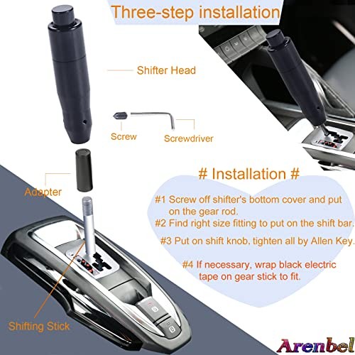 5" Long Weighted Gear Stick Shift Handle Automatic Push Button Shifter Black