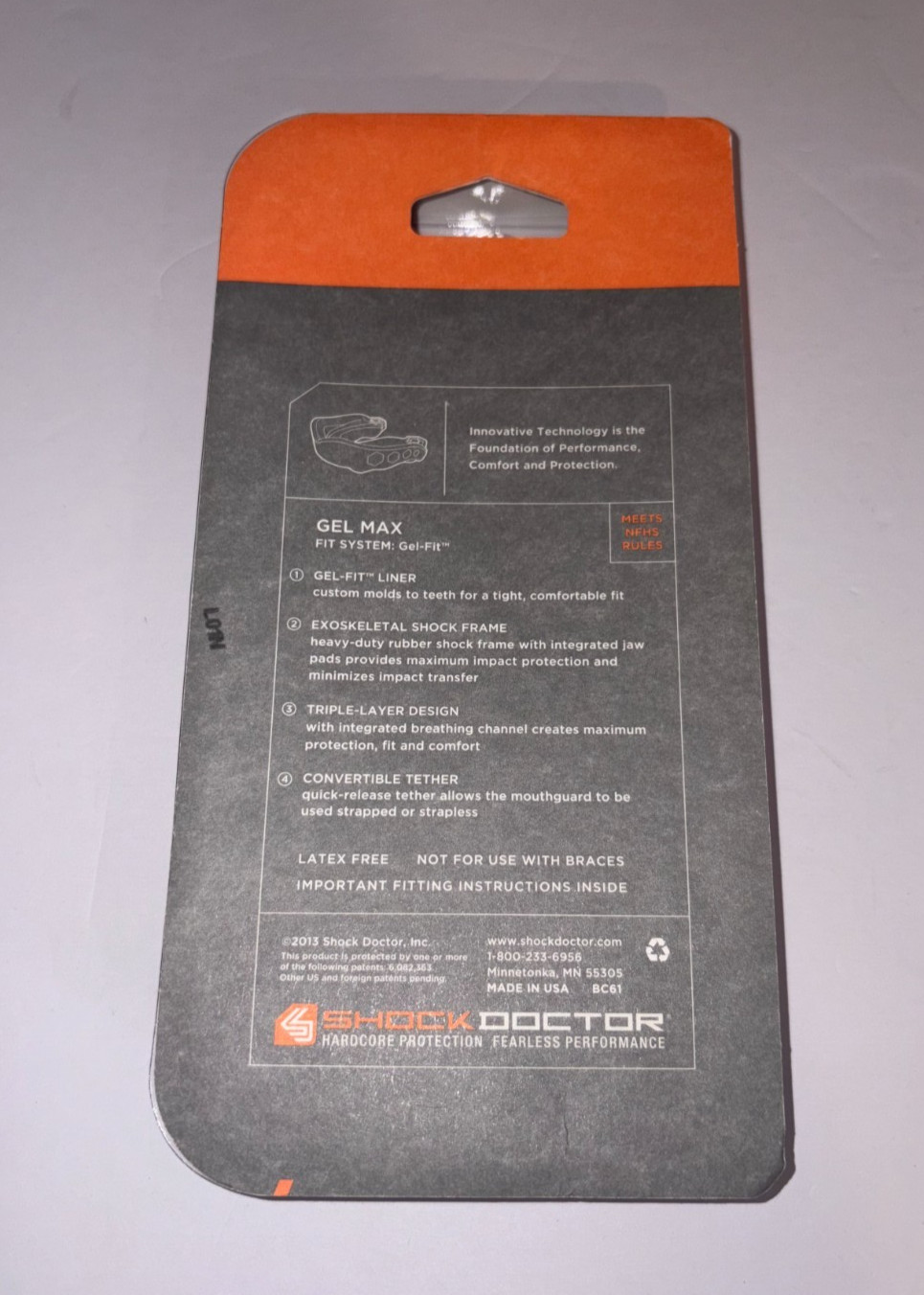 Shock Doctor Gel Max Strapped Mouthguard, Pink, Size Adult (Age 11+) Brand New!