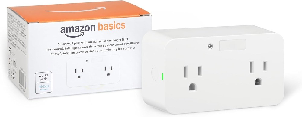 Amazon Basics Dual Smart Plug w/ Motion Sensor & Night Light Alexa Only White
