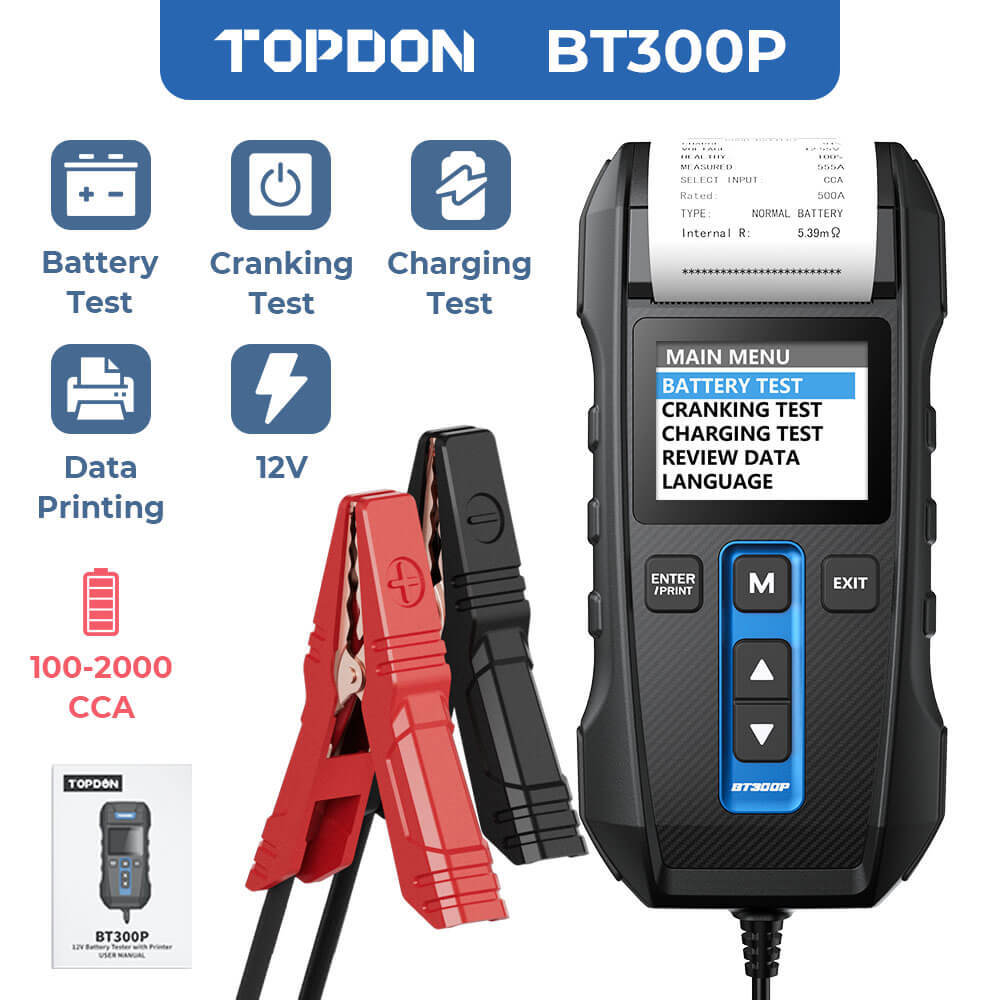TOPDON Car Battery Tester + Printer 12V Load Tester Charging System Tech