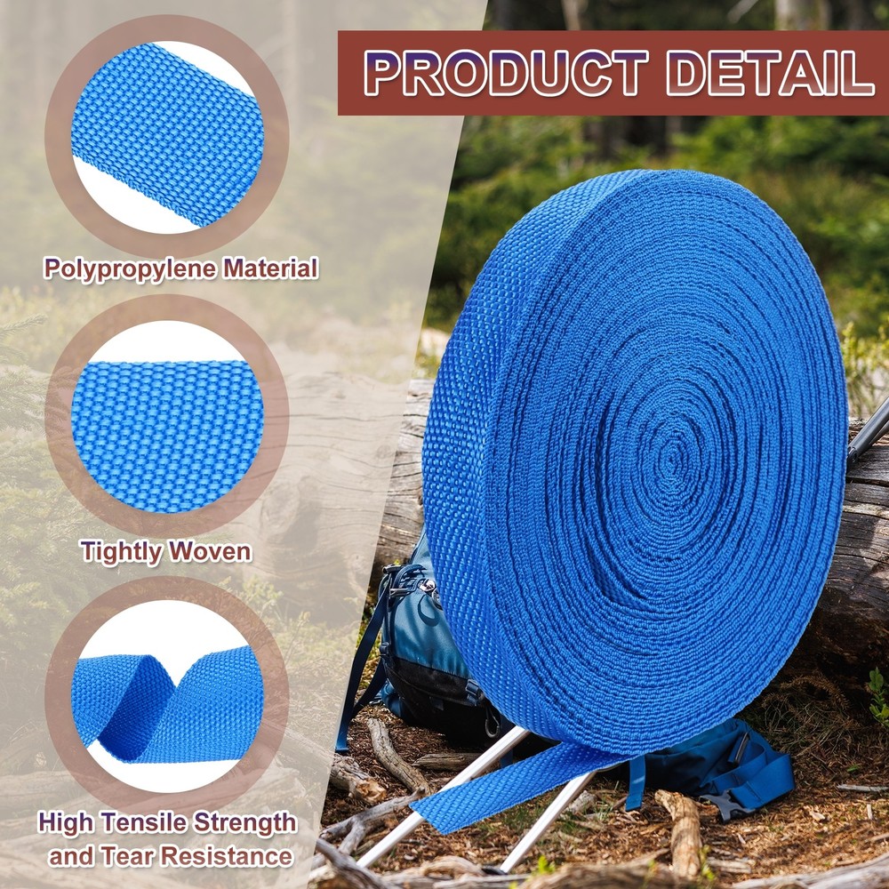 Nylon Webbing Strap, 22 Yards x 3/4" Polypropylene Flat Webbing Strap (Blue)
