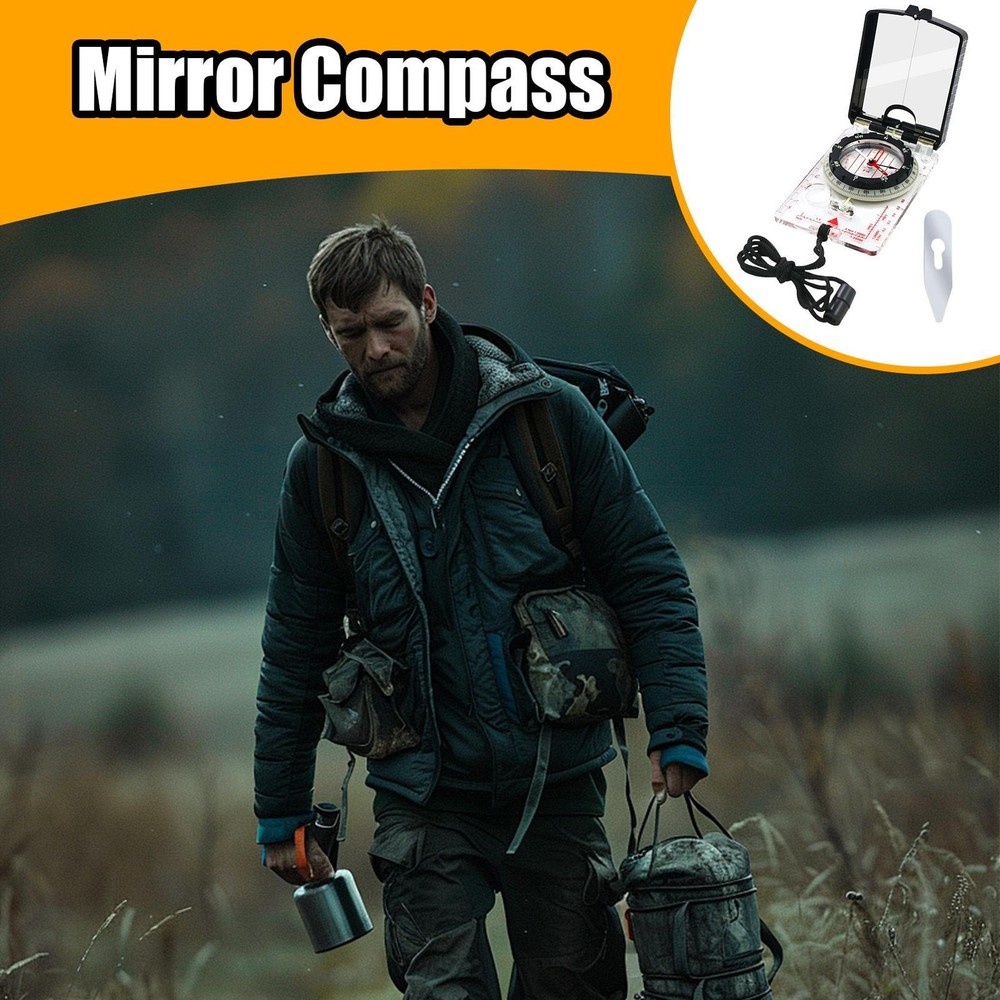Hiking Mirrored Sighting Compass - With Adjustable Declination & Map LED