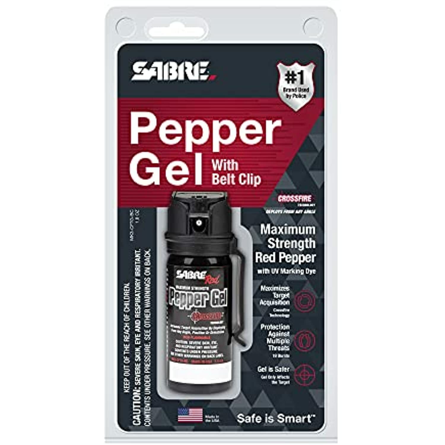 SABRE Crossfire Pepper Gel, Maximizes Target Acquisition, Deploys At Any Angle,
