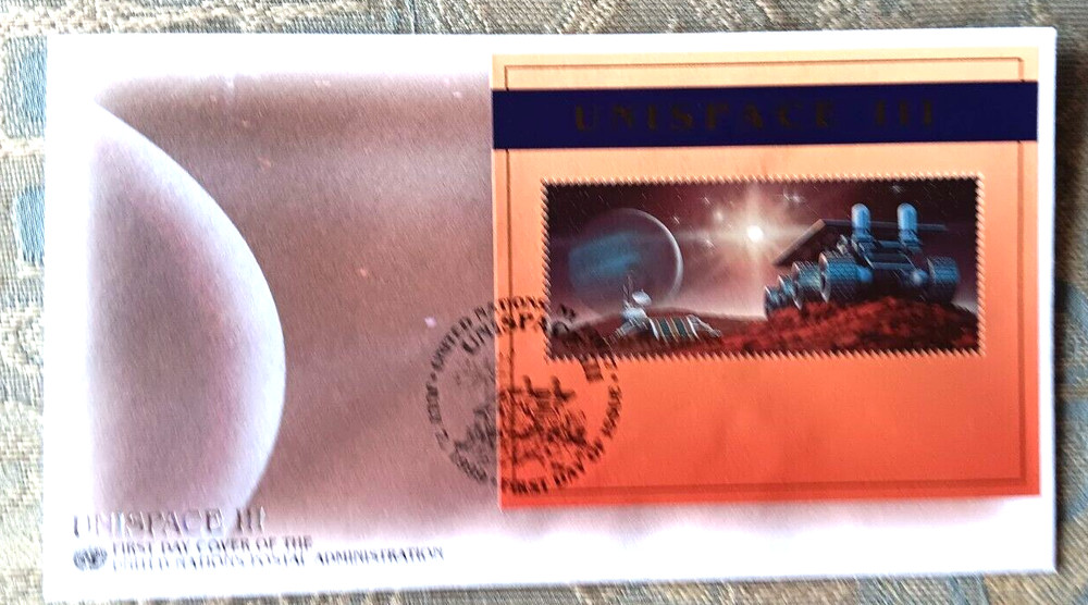 $2 UNISPACE III SOUVENIR SHEET ATTILLA HEJJA DESIGNER 2000 UNITED NATIONS FDC