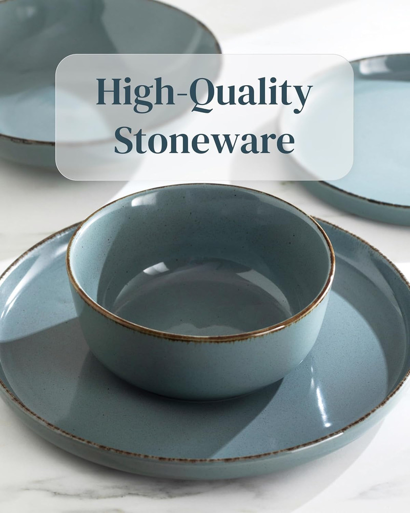 Stoneware Dinnerware Set 8 Persons Rustic 24 Pcs - Rustic Design Dinnerware Set,