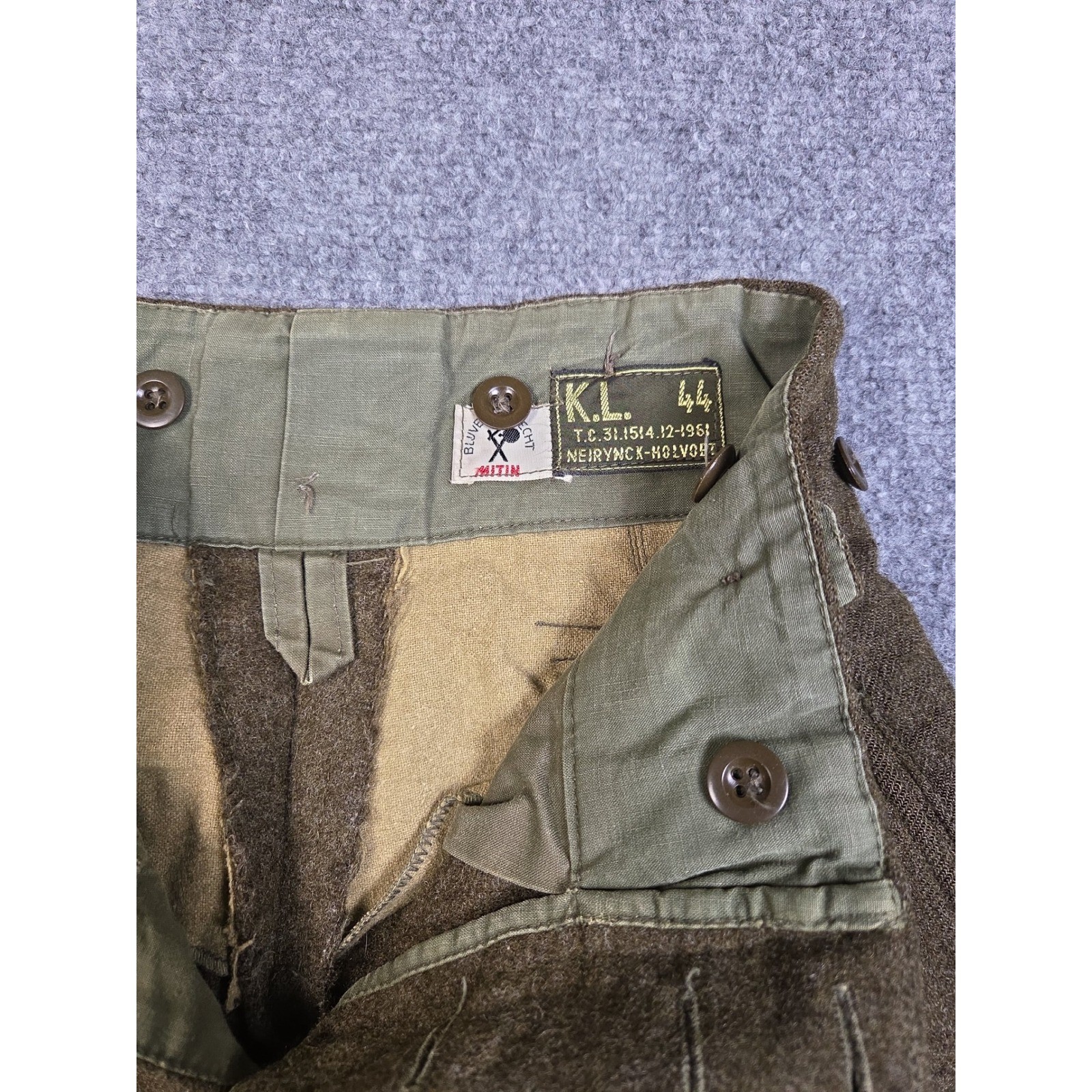 Vintage 1961 Bluvend Motecht Dutch Military Wool Pants Field Pants Brown 44