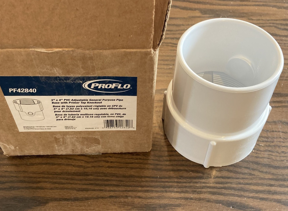 PROFLO PF42840 3" - 4" Adjustable PVC Drain Base with Primer Tap Knockout