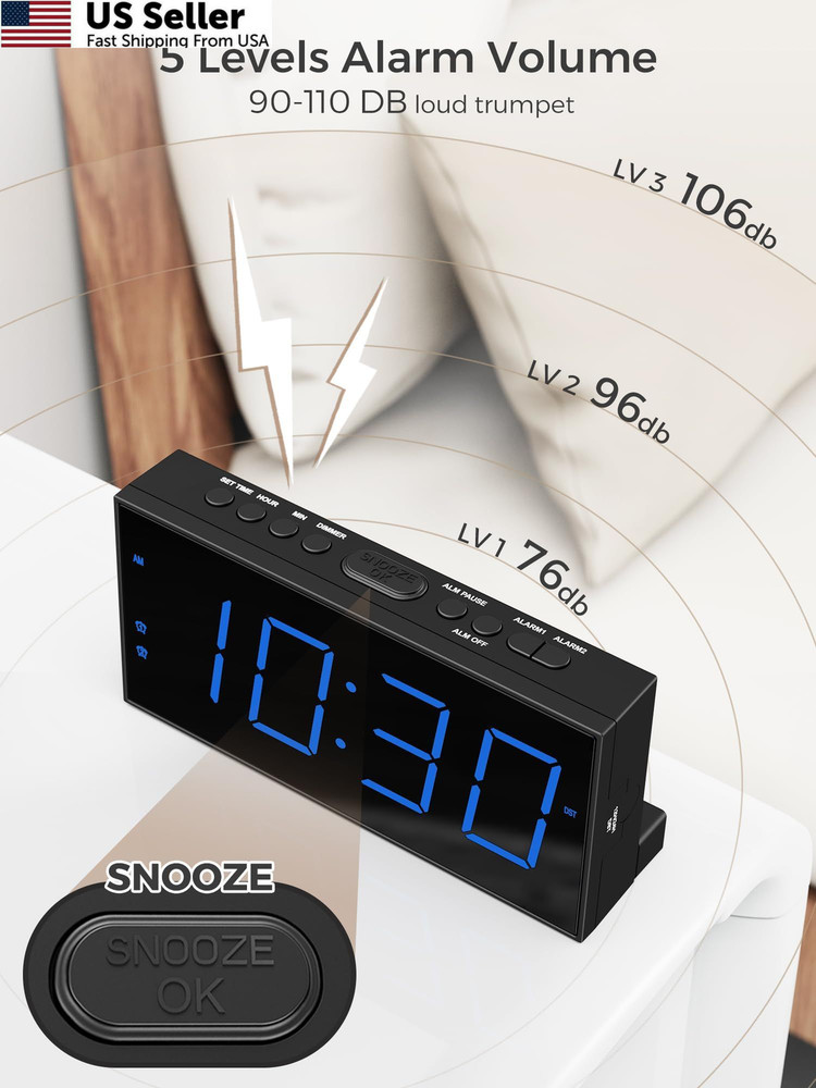 Large Display Alarm Clock for Bedroom, Easy to Read With Basic Digits, Blue