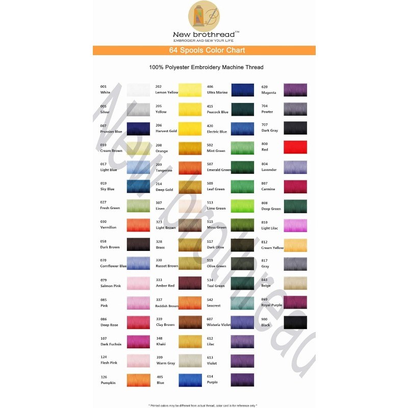 64 Spools 1000M (1100Y) Polyester Embroidery Machine Thread Kit for Professional