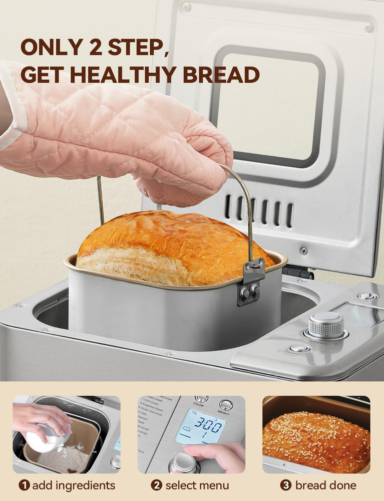 Bread Maker, 20-IN-1 2LB Bread Machine Dual Heater Bread Maker Machine Automa...