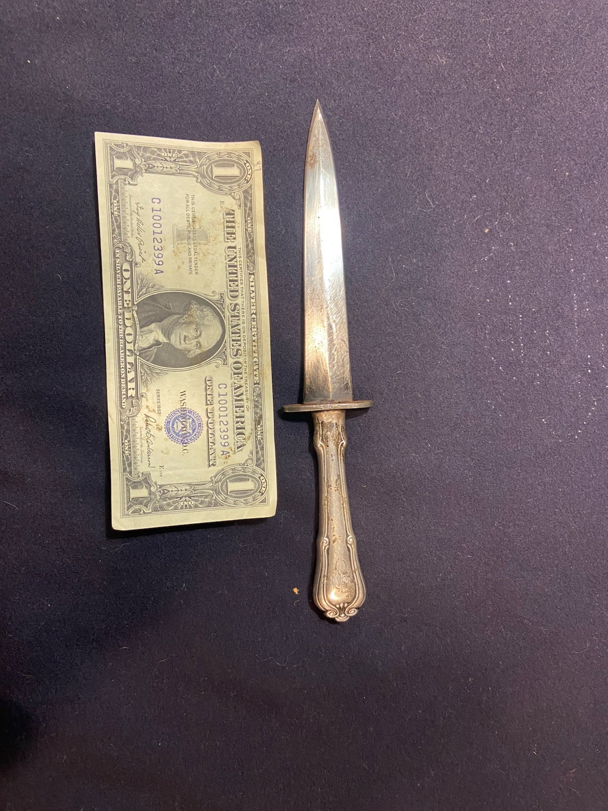 CIVIL gambler sleeve BOWIE Fighting KNIFE Dagger W sterling handle