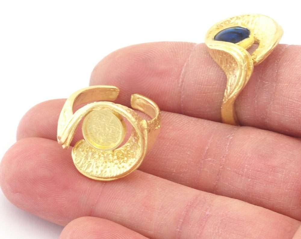 Adjustable Ring Bezel Setting Raw Brass 8 mm Round Setting 7US - 9US size 4780